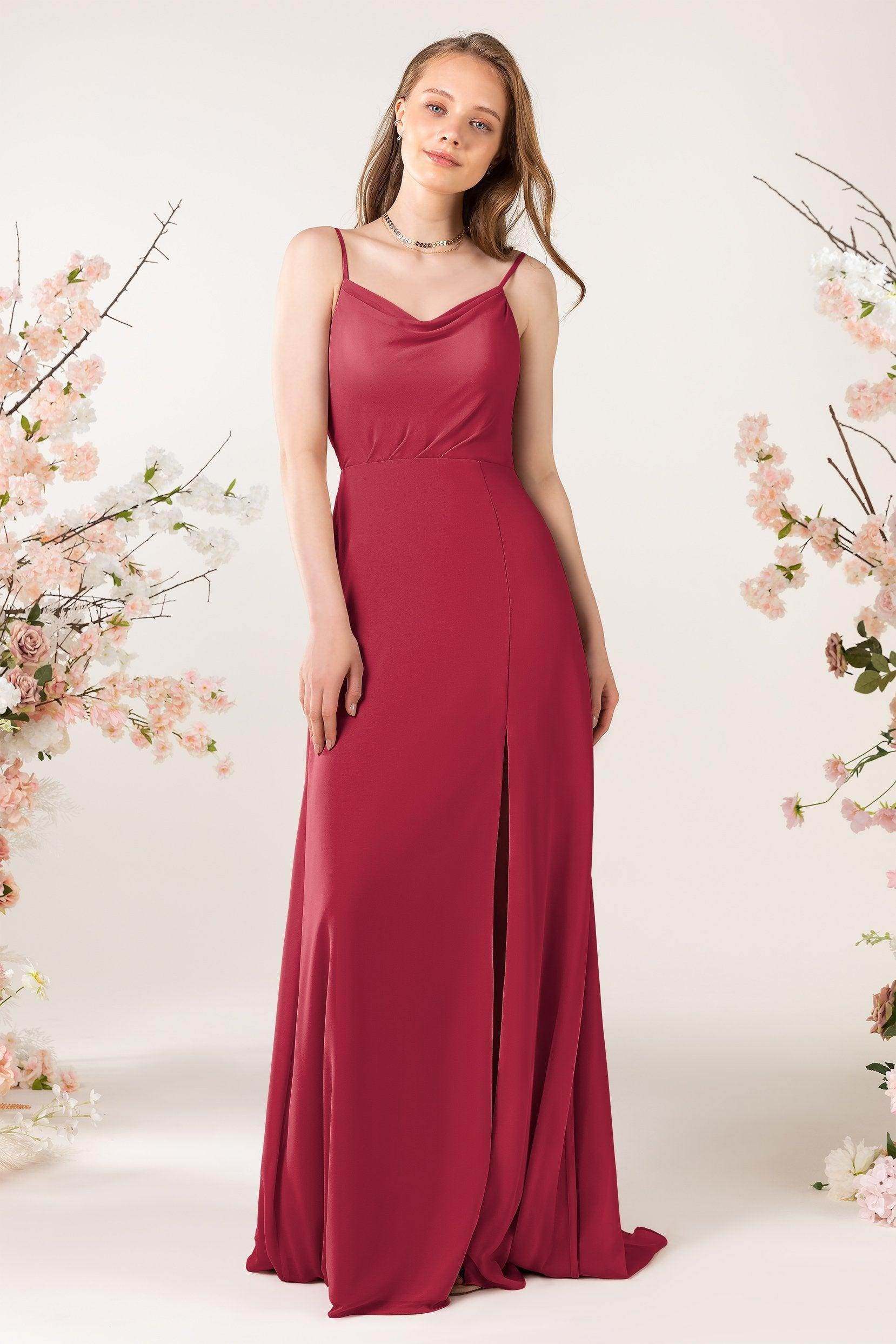 Sheath Sweep-Brush Train Chiffon Bridesmaid Dress CB0457 - COCOMELODY